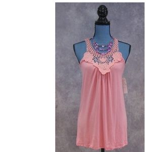 NEW Think Knit Pink Crochet Lace Tank Size S